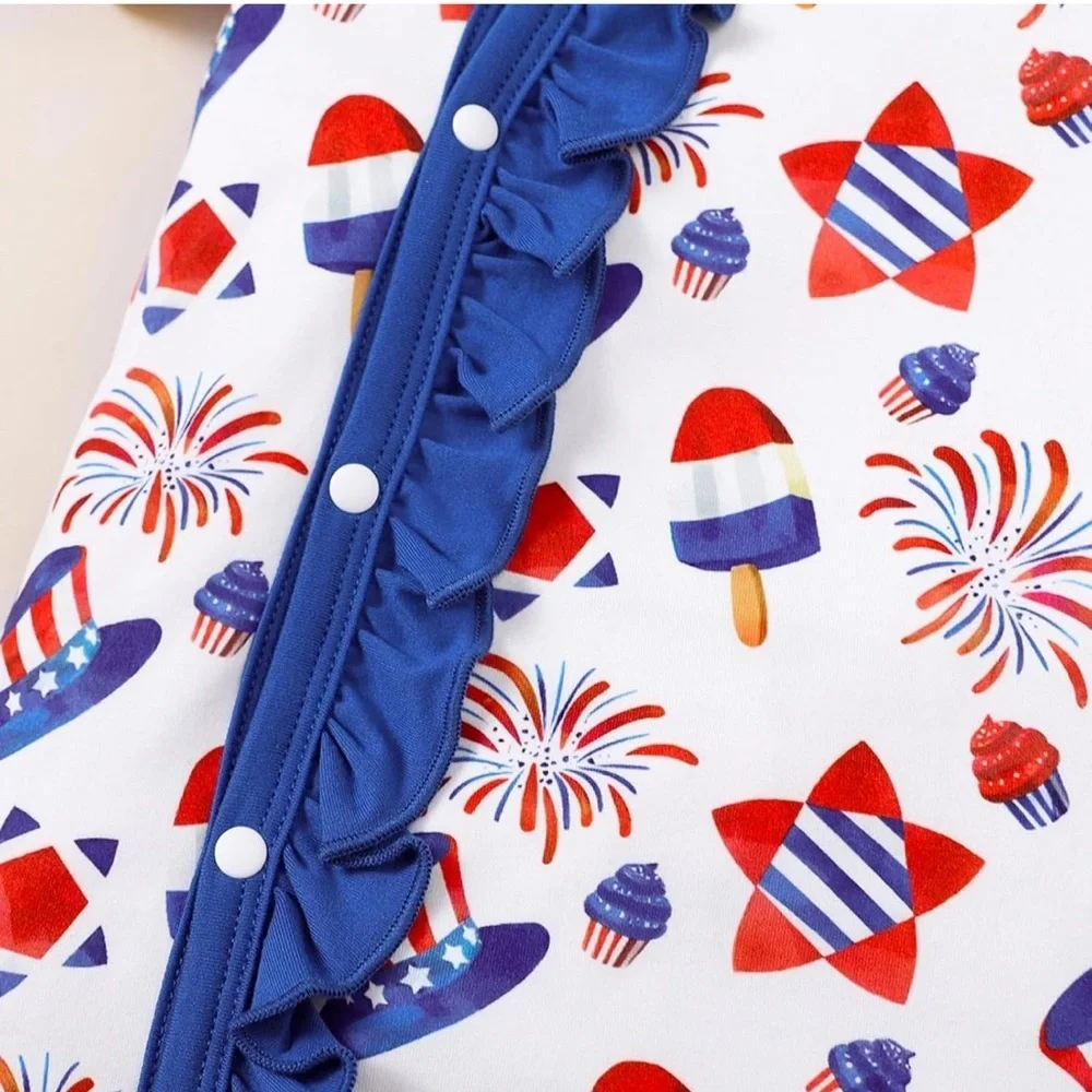 4th of July Baby Girl Outfits Jumpsuit Short Sleeve American Flag romper 6-9M